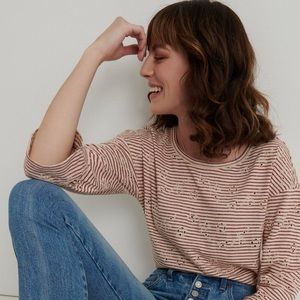 Lucky Brand Red Stripe Eyelet top